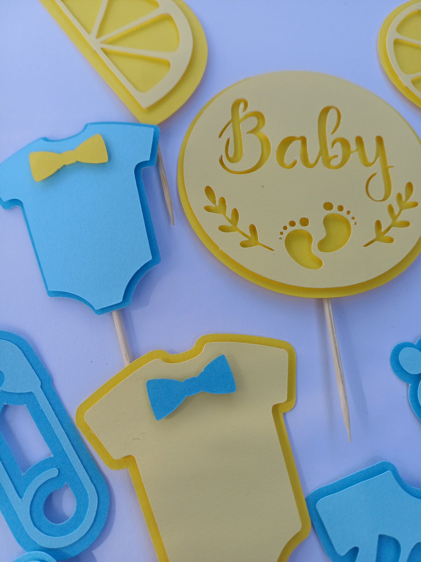 Baby Shower Cake/ Cupcake Toppers - Blueberry and Lemon - Set (12pc)