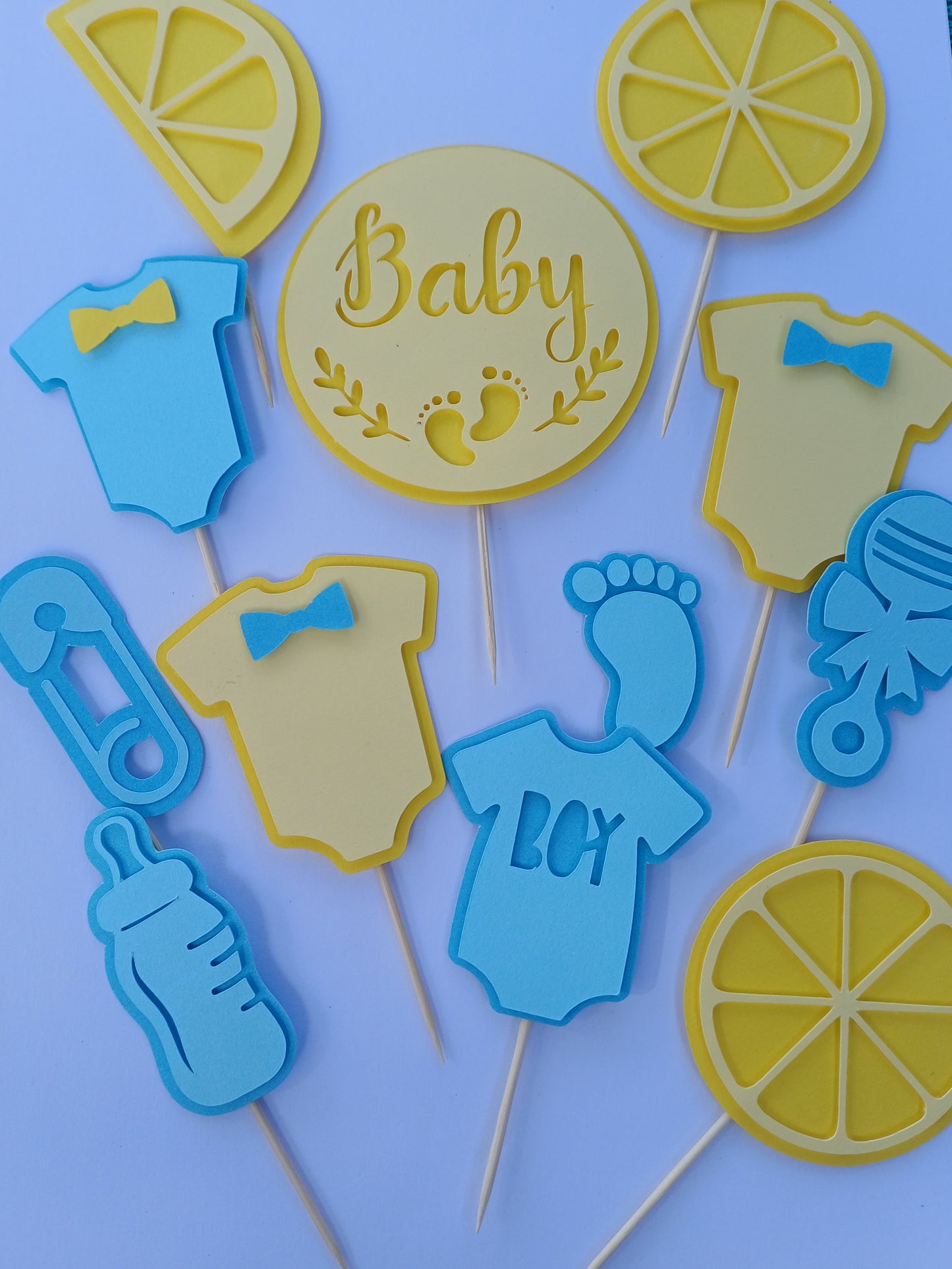 Baby Shower Cake/ Cupcake Toppers - Blueberry and Lemon - Set (12pc)
