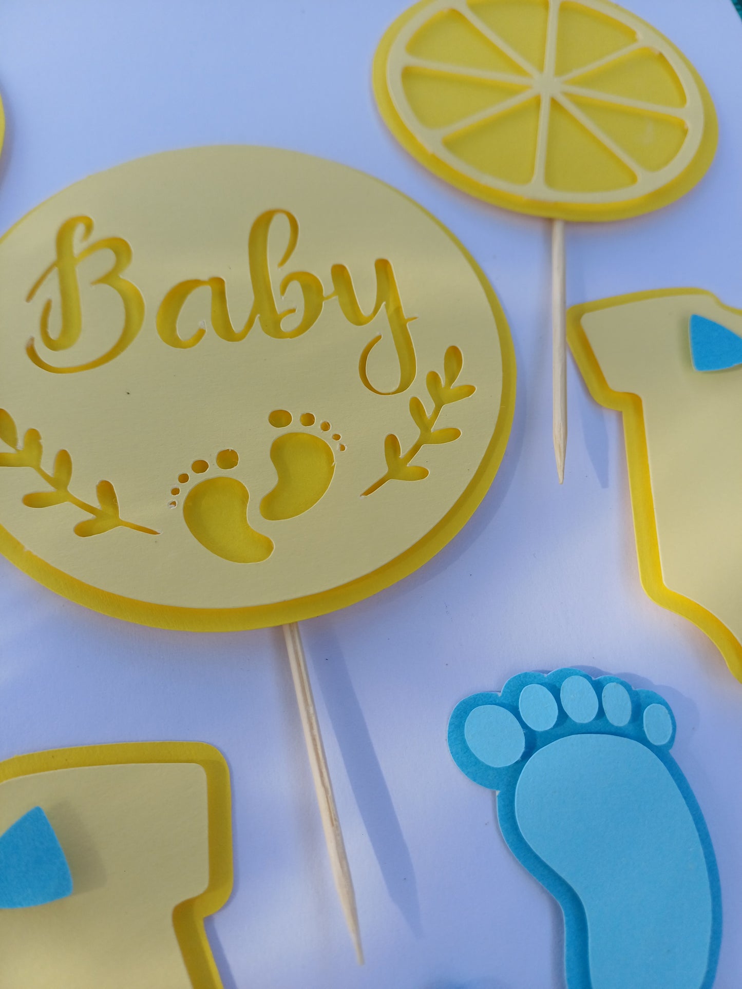 Baby Shower Cake/ Cupcake Toppers - Blueberry and Lemon - Set (12pc)