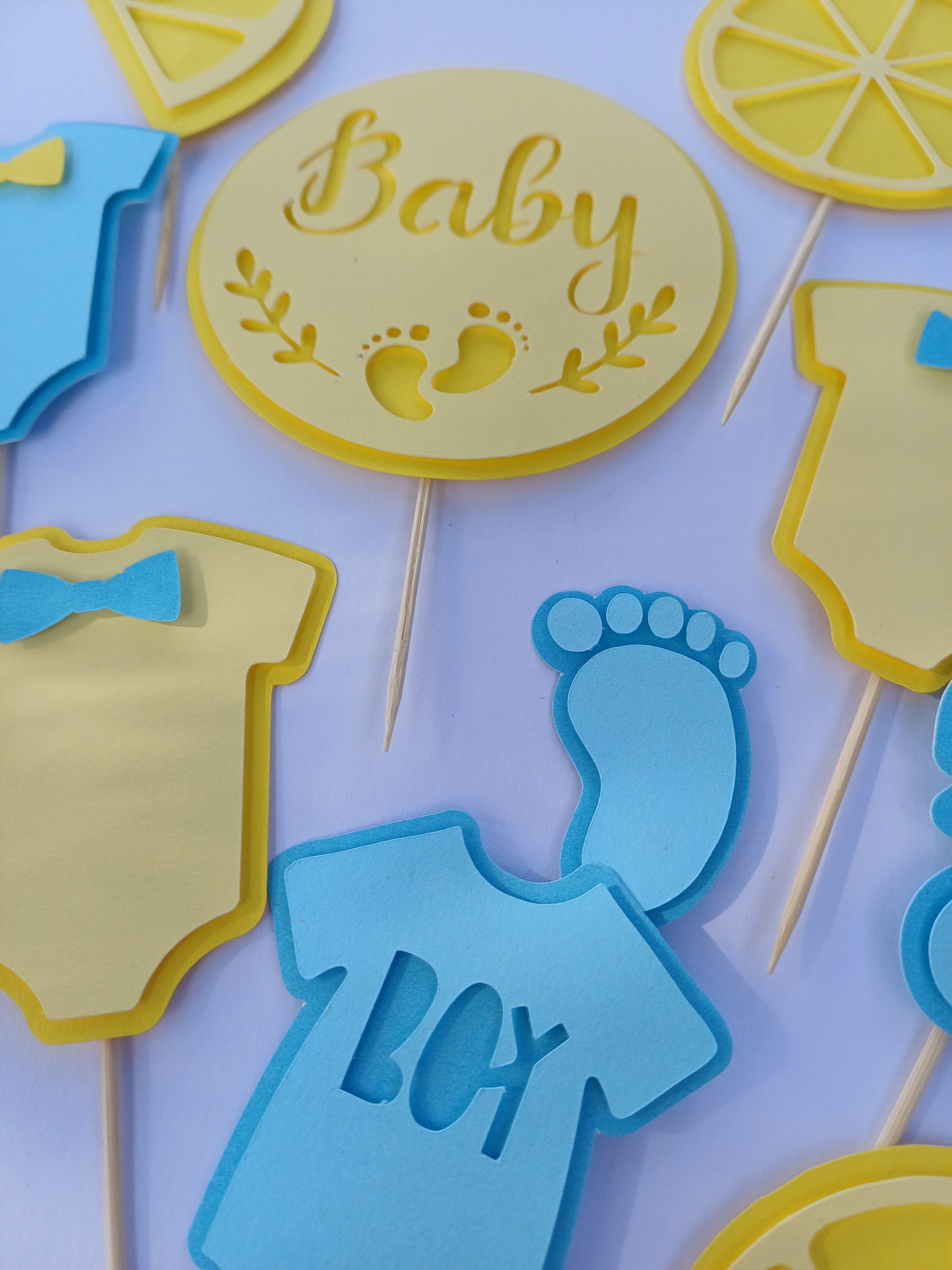 Baby Shower Cake/ Cupcake Toppers - Blueberry and Lemon - Set (12pc)